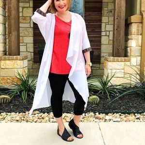 Lularoe Shirley white chiffon embroidered kimono